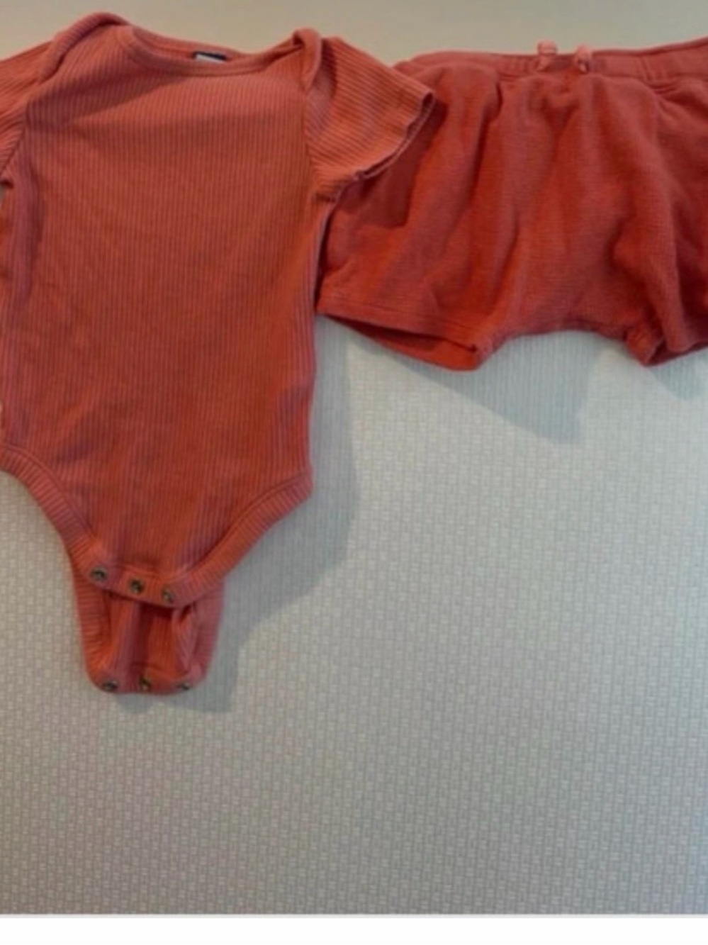 Ribbed Baby Onesie and Shorts Set - Rust